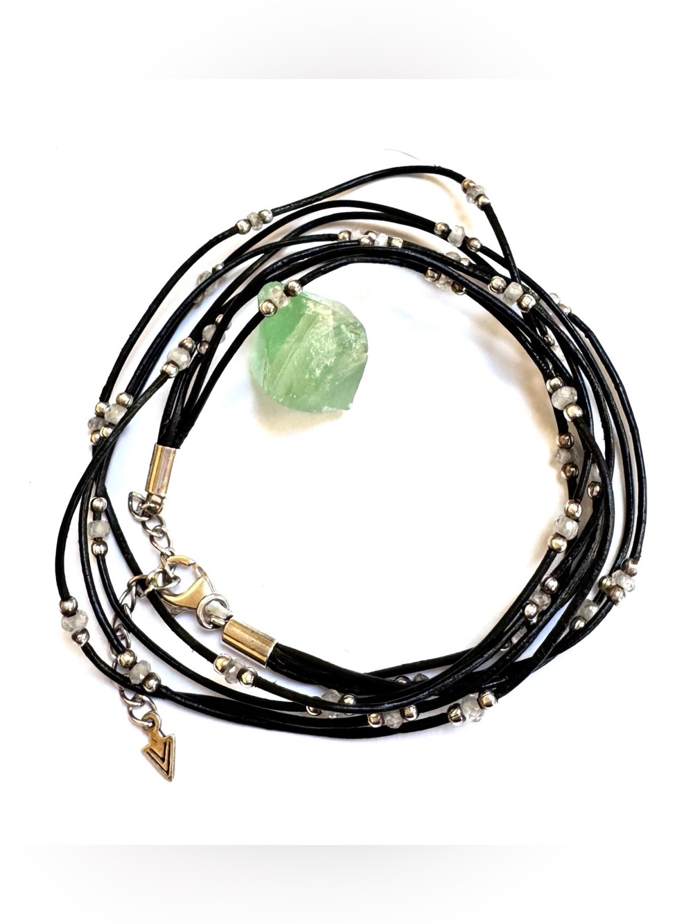 SILPADA Necklace Sterling Silver CZ Beaded 4 Strand Leather N1976 V.GOOD COND